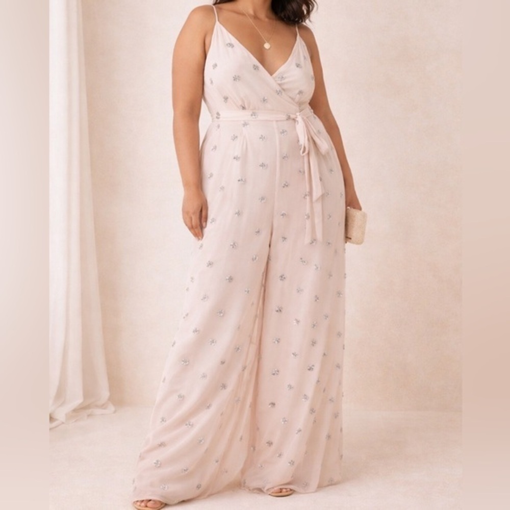 Alexis Cosmina Wide Leg Embellished V-Neck Jumpsuit Blush